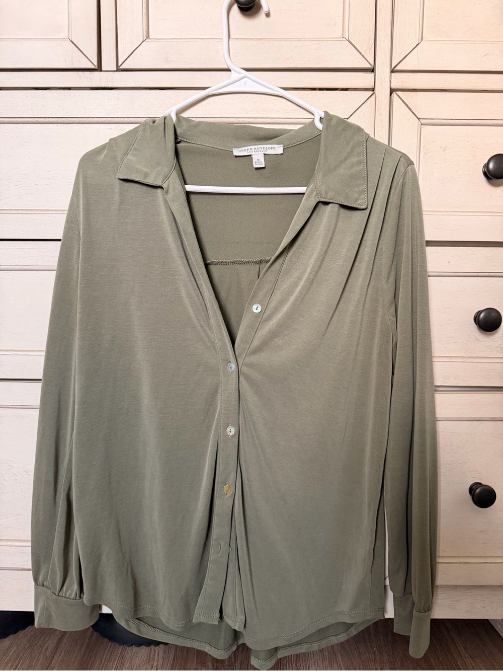 Casual Olive Green Button-Front Women’s Top
